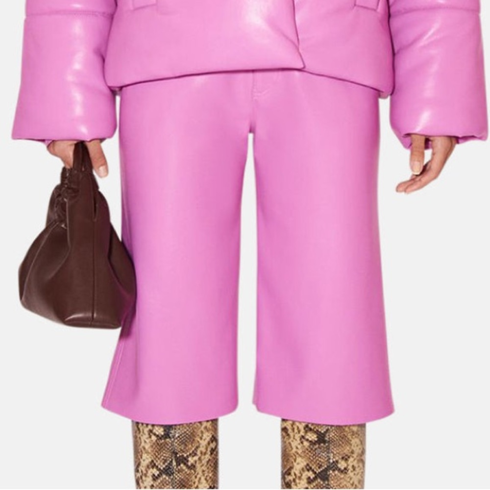 Nanushka hide faux leather bermuda shorts in super pink, size medium.